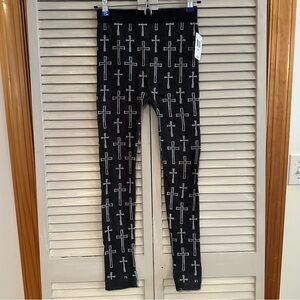 NEW Poof! Black Leggings with White Cross Design
